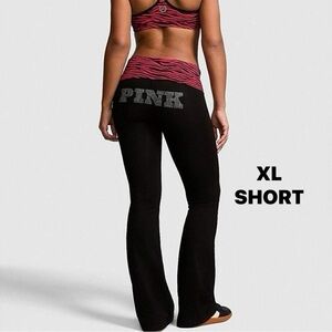 VS PINK ZEBRA PRINT WAISTBAND FOLDOVER FLARE LEGGINGS & BLING LOGO SIZE XL SHORT